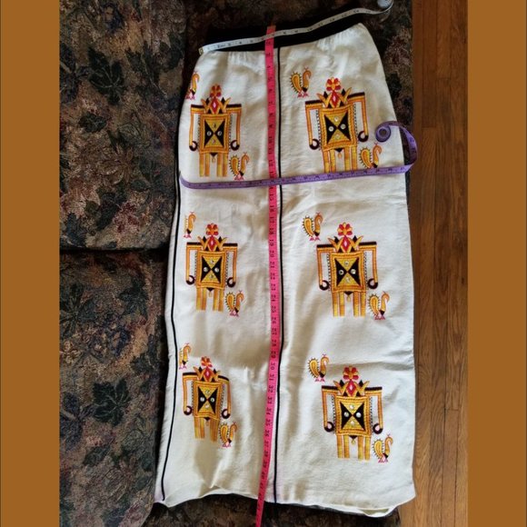 Unique, felted wool, long skirt,  Aztec-style embroidery & mirrors, handmade - Picture 3 of 5